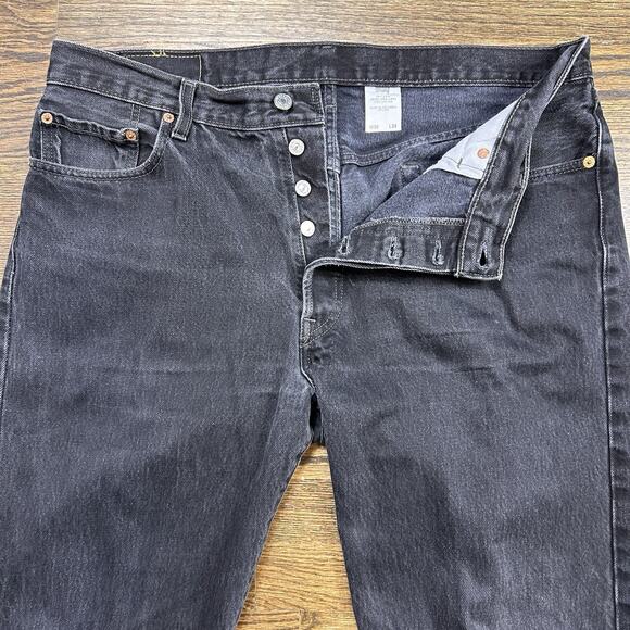 Vintage 90s Levis 501 Jeans Men 36x34 Black Straight Button Fly Denim Distressed - Picture 2 of 13